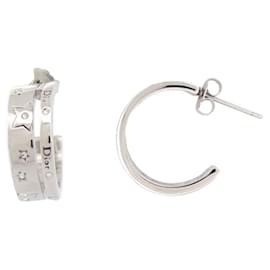 Dior-NINE DIOR HOOP EARRINGS STAR STRASS SILVER METAL EARRINGS-Silvery