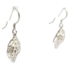 Chanel-VINTAGE CHANEL CAMELIA SILVER EARRINGS-Silvery