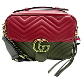 Gucci-GUCCI GG MARMONT CAMERA 498100 LEATHER SHOULDER WEB HAND BAG-Red