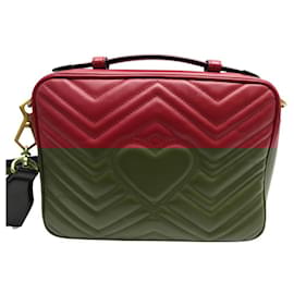 Gucci-GUCCI GG MARMONT CAMERA 498100 LEATHER SHOULDER WEB HAND BAG-Red