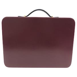 Hermès-HERMES TOILET CASE 1979 BOX LEATHER BORDEAUX BRUSH BOTTLES SET-Dark red