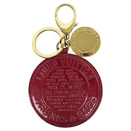 Louis Vuitton-LOUIS VUITTON KEYCHAIN CHARM TRUNKS & BAGS RED & GOLD LEATHER HANDBAG JEWEL-Red
