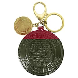 Louis Vuitton-LOUIS VUITTON KEYCHAIN CHARM TRUNKS & BAGS RED & GOLD LEATHER HANDBAG JEWEL-Red