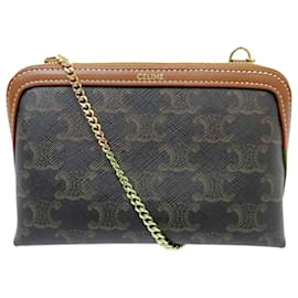 Céline-NEW CELINE 10E382 TRIUMPH CANVAS & LEATHER SHOULDER CLUTCH BAG-Brown