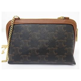 Céline-NEW CELINE 10E382 TRIUMPH CANVAS & LEATHER SHOULDER CLUTCH BAG-Brown