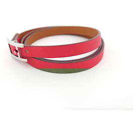 Hermès-NINE HERMES BEHAPI TRIPLE TOUR 20-22 SWIFT LEATHER PINK STRAP BANGLE-Pink