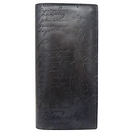 BERLUTI LONG WALLET IN SCRITTO LEATHER BLACK PATINA BOX Black