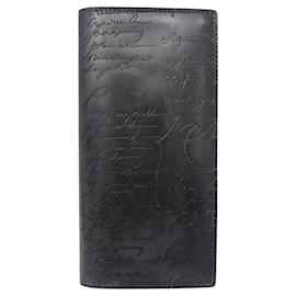 Berluti-BERLUTI LONG WALLET IN SCRITTO LEATHER BLACK PATINA BOX-Black