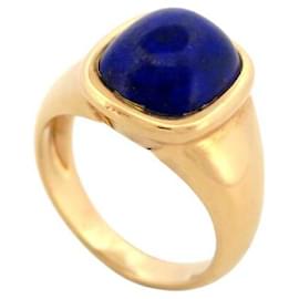 Hermès-VINTAGE HERMES CABOCHON LAPIS LAZULI RING IN 18K YELLOW GOLD SIZE 53 WITH BOX-Golden