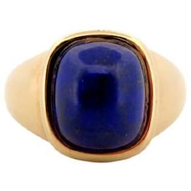 Hermès-VINTAGE HERMES CABOCHON LAPIS LAZULI RING IN 18K YELLOW GOLD SIZE 53 WITH BOX-Golden