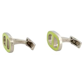 Hermès-HERMES ANCHOR CHAIN ENAMEL CUFFLINKS + ENAMEL CASE-Silvery
