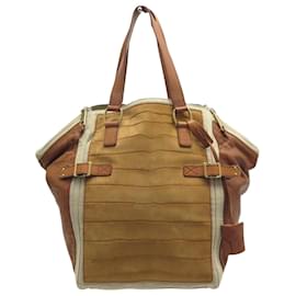 Yves Saint Laurent-YVES SAINT LAURENT DOWNTOWN 172460 CAMEL LEATHER AND SUEDE HANDBAG-Camel