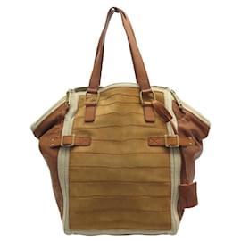 Yves Saint Laurent-YVES SAINT LAURENT DOWNTOWN 172460 CAMEL LEATHER AND SUEDE HANDBAG-Camel