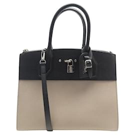 Louis Vuitton-LOUIS VUITTON CITY STEAMER MM TWO-TONE BLACK BEIGE HANDBAG-Other