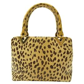 Valentino-VALENTINO COUTURE V LOGO LEOPARD LEATHER HANDBAG + PHONE CASE PURSE-Beige