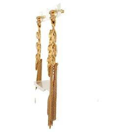 Chanel-CHANEL LOGO CC PENDANT CHAINS STRASS GOLD EARRINGS-Golden