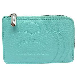 Tiffany & Co NEW TURQUOISE GRAINED LEATHER COIN CARD HOLDER Turquoise