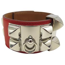 Hermès-HERMES COLLAR DOG MEDOR CDC 16CM SWIFT LEATHER RED PALLADIUM-Red