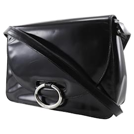 Prada-Prada Patent Leather Black Flap Shoulder Bag-Black
