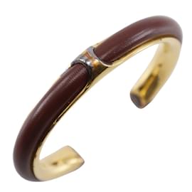 Hermès-Hermes Gold Plated and Leather Bangle-Brown,Golden