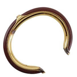 Hermès-Hermes Gold Plated and Leather Bangle-Brown,Golden