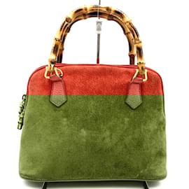 Gucci-Gucci Red Bamboo Suede Handbag-Red