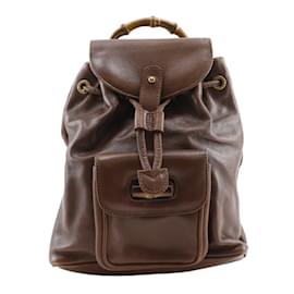 Gucci-Gucci Brown Leather Bamboo Handle Backpack-Brown