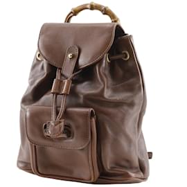 Gucci-Gucci Brown Leather Bamboo Handle Backpack-Brown