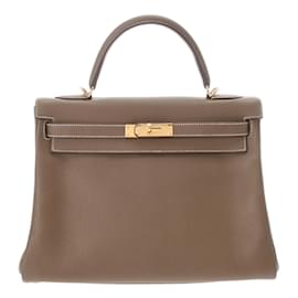 Hermès-Hermes Kelly 32 Handbag in Etoupe Gray-Taupe