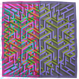 Hermès-Hermes Carre 90 CARRE CUBE Silk Scarf-Brown,Blue,Multiple colors,Purple