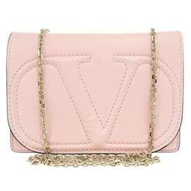 Valentino Garavani-Valentino Garavani Leather Pink Chain Shoulder Bag-Pink