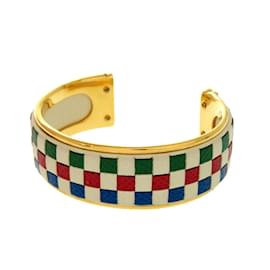 Hermès-Hermes Checker Metal Leather Multicolor Bangle-Multiple colors,Golden