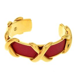 Hermès Hermes Cross Metal Leather Red Bangle Red Golden