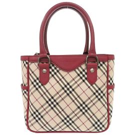 Burberry Nova Check Leather Canvas Handbag Red Beige