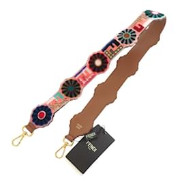 Fendi-Fendi Strap You Flower FF Pink Velour Leather Shoulder-Brown,Pink