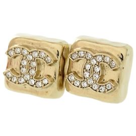 Brincos de ouro com pedra quadrada Chanel Coco Mark Dourado