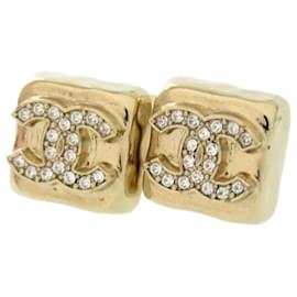 Chanel-Chanel Coco Mark Square Stone Gold Earrings-Golden
