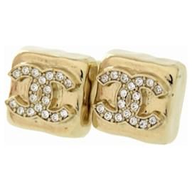 Chanel-Chanel Coco Mark Square Stone Gold Earrings-Golden