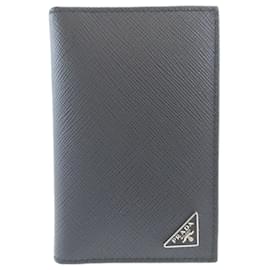 Prada-Prada Triangle Plate Saffiano Leather Card Case-Navy blue