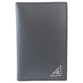 Prada-Prada Triangle Plate Saffiano Leather Card Case-Navy blue