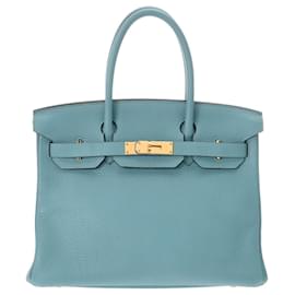 Hermès-Hermes Birkin 30 Handbag in Blue Atoll-Blue
