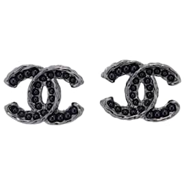 Chanel-Chanel Coco Mark Color Stone Stud Earrings-Brown,Black