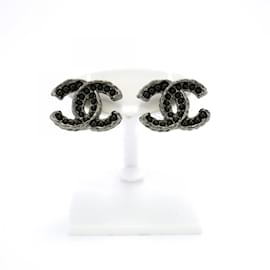 Chanel-Chanel Coco Mark Color Stone Stud Earrings-Brown,Black