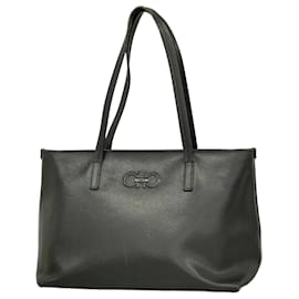 Salvatore Ferragamo-Salvatore Ferragamo Black Leather Tote Bag-Black
