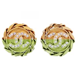 Chanel-Chanel Gold Plated Clip Earrings with Rhinestones-Golden