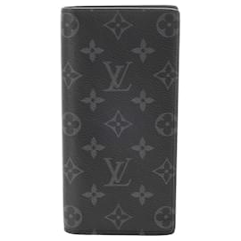 Louis Vuitton-Louis Vuitton Monogram Eclipse Portefeuille Brazza Long Wallet-Brown,Black