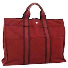 Hermès-HERMES Fourre Tout MM Hand Bag Canvas Red Auth ti2968-Red