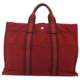 Hermès-HERMES Fourre Tout MM Hand Bag Canvas Red Auth ti2968-Red