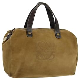 Loewe-LOEWE Anagram Hand Bag Suede Brown Gold Auth 119317-Brown,Golden