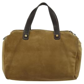 Loewe-LOEWE Anagram Hand Bag Suede Brown Gold Auth 119317-Brown,Golden